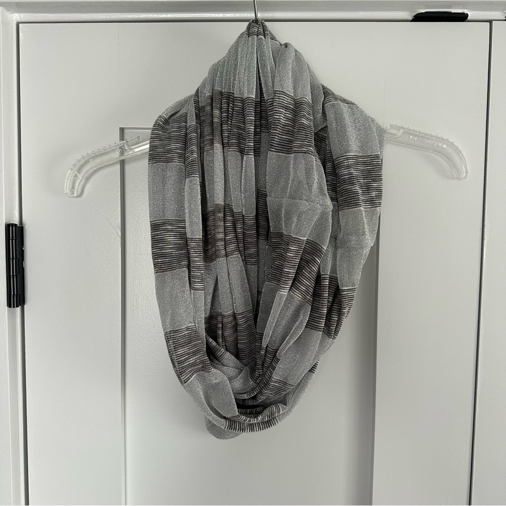 Gray Metallic Striped Infinity Scarf